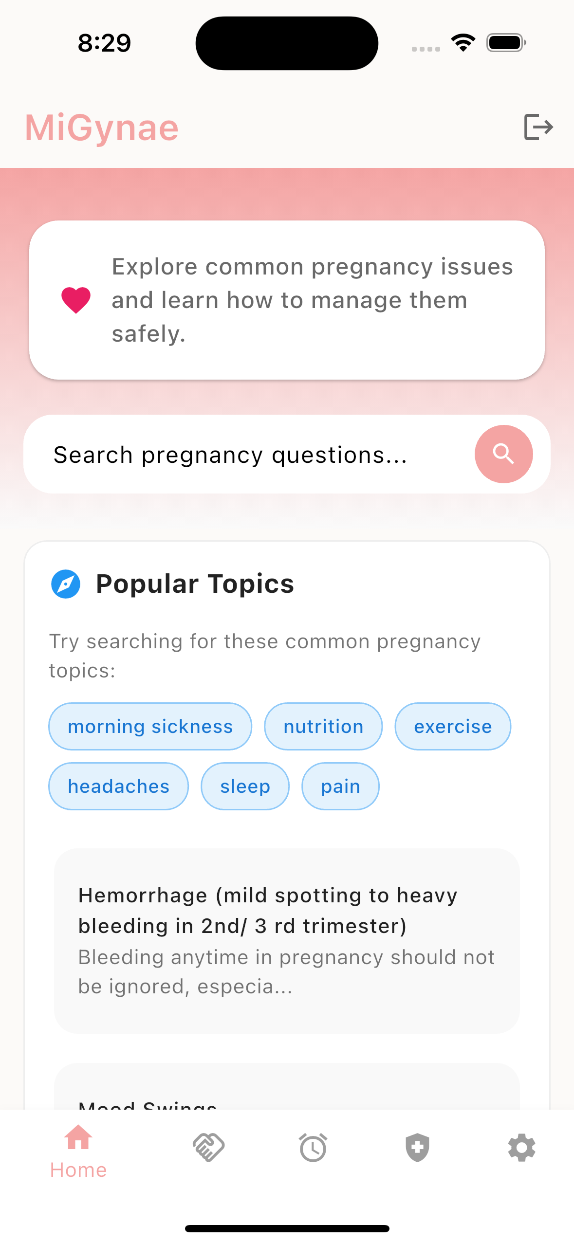 MiGynae App Interface